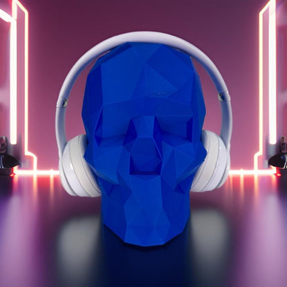 3D Printed Low Poly Skull – Headphone Stand, Gamer Decor