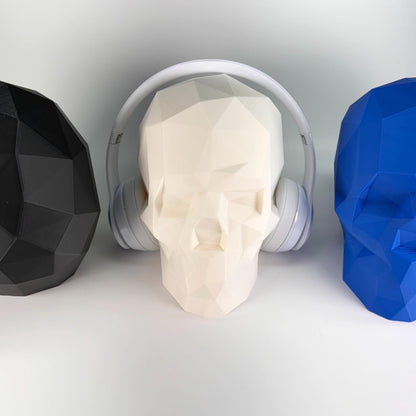 3D Printed Low Poly Skull – Headphone Stand, Gamer Decor