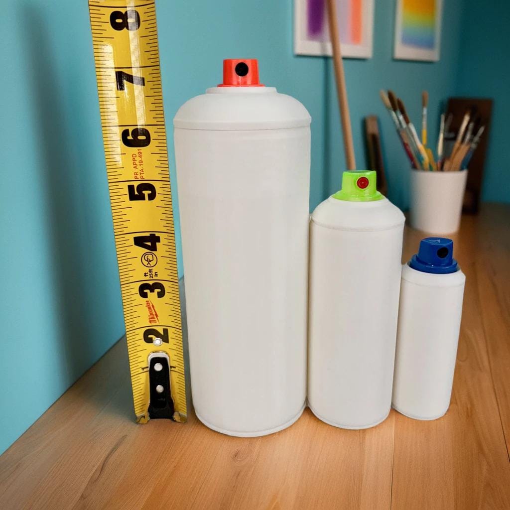 Blank Spray Paint Can – Customizable Art Piece & Storage – 3D Printed – 7 Caps, 3 Sizes