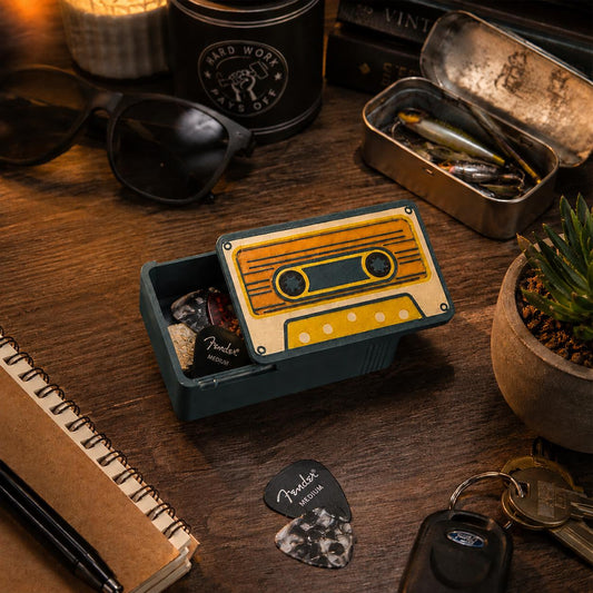Retro Cassette Tape Storage Box | 3D Printed Sliding Lid Organizer | Stash Box, Guitar Pick Case, Fishing Tackle & EDC Storage