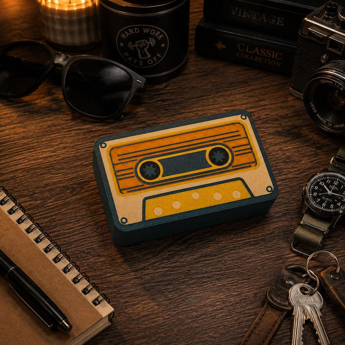 Retro Cassette Tape Storage Box | 3D Printed Sliding Lid Organizer | Stash Box, Guitar Pick Case, Fishing Tackle & EDC Storage