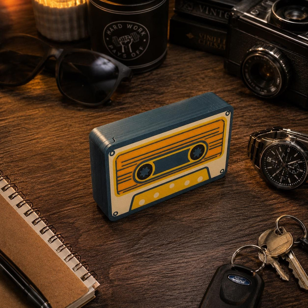 Retro Cassette Tape Storage Box | 3D Printed Sliding Lid Organizer | Stash Box, Guitar Pick Case, Fishing Tackle & EDC Storage